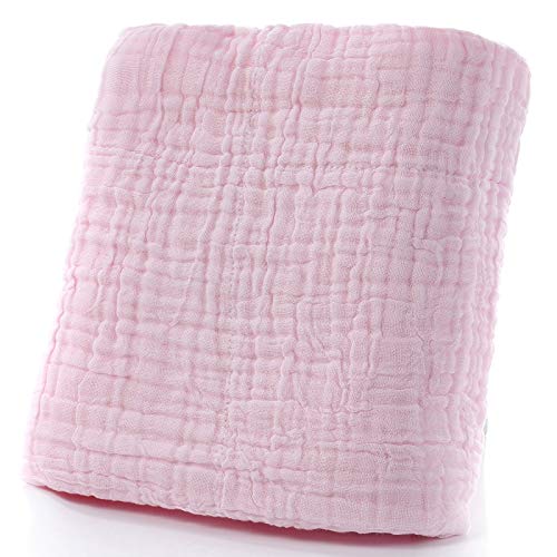 6 capas de manta de bebé Swaddle gasa algodón ropa de cama dormir térmica sólida muselina cubierta abrigo toalla de baño infantil colchas, 110 x 110 cm (rosa)