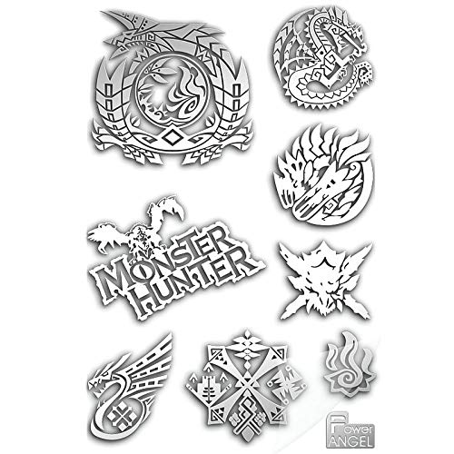 8pcs / Set 3D Metal DIY Pegatinas Juego Caliente Monster Hunter Logo Sticker para teléfono Laptop Decal Stickers Decorativos Toy Gift