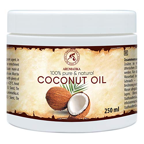 Aceite de Coco 250ml - Aceite de Coco Nucifera - Indonesia - 100% Puro y Natural - Prensado en Frío - Mejores Beneficios para el Cuidado del Cabello de la Piel - Aceites Sin Refinar