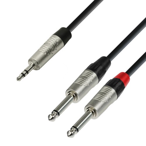 Adam Hall K4YWPP0090 - Cable de audio (conector rean jack de 3.5 mm estéreo a 2 conectores jack de 6.3 mm mono, 0.9 m)