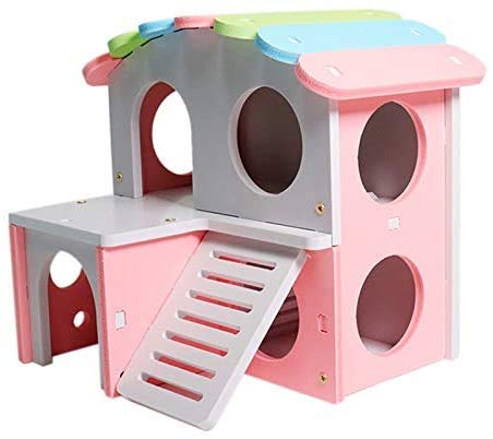 AJH Jaulas de Animales pequeños Rabbit Hamster House Monocapa Doble Monopatín Rueca giratoria Hamster Gerbil Mouse Pet Cage House