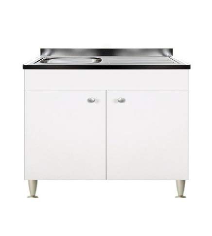 Arredobagnoecucine Mueble bajo Fregadero Blanco, 2 Puertas con Fregadero de Acero Inoxidable, 100 cm, bañera a la Izquierda Arredobagnoecucine Mueble bajo Fregadero Blanco, 2 Puertas con Fregadero de Acero Inoxidable, 100 cm, bañera a la Izquierda