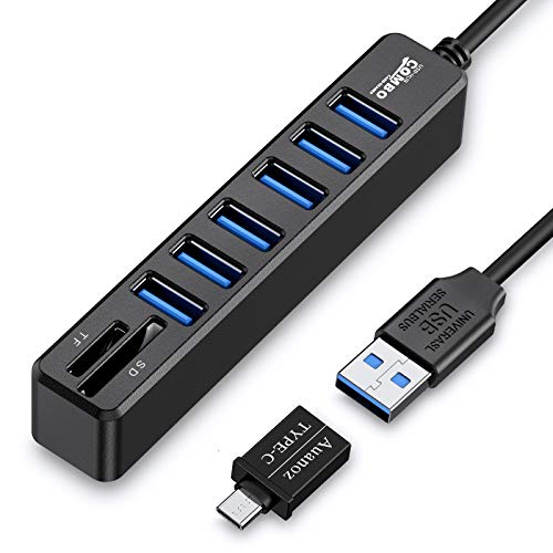 Auanoz HUB USB, Divisor USB, HUB De 6 Puertos Combo Externo USB 2.0 HUB + Lector De Tarjetas Multifunción SD para Mac Pro / Mini, iMac, Ps4, Surface Pro, Flash Drive,XPS,PC.