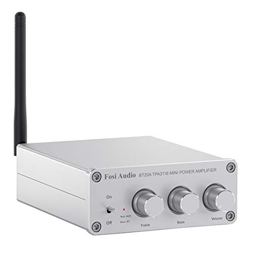Bluetooth Amplificador, Fosi Audio BT20A - Receptor de Audio Estéreo de 2 Canales Hi-Res TPA3116 Class D Integrated Mini Amp 2.0CH para Altavoces Pasivos 100W x2 (Plata)
