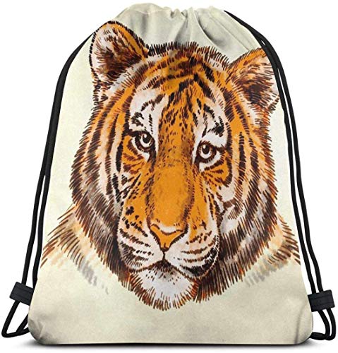 Bolsa de cordón con diseño de tigre, resistente al agua, portátil, duradera, bolsa de gimnasio, suave poliéster para niños, trabajadores, campistas, ejercicios, deportistas