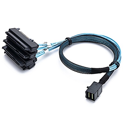 CableDeconn SFF-8643 interno Mini SAS HD a (4) Conectores con puerto de alimentación 15pin 12 GB/s SAS SFF-8482 29pin cable 1 m