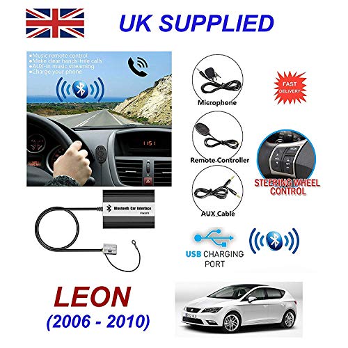 Cablesnthings Seat Leon Serie (2006-2011) Bluetooth Manos Libres Teléfono Aux MP3 USB 1.0A Cargador Módulo 12PN