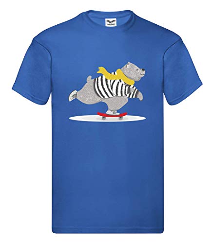 Camiseta con diseño de oso y monopatín, para hombre y mujer azul cobalto M