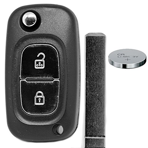 Carcasa plegable para llave de coche con mando a distancia de 2 botones y batería para Renault y Mercedes Benz
