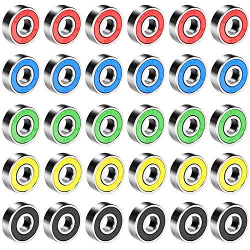 Does not apply 30 rodamientos para monopatín, patines en línea, 608RS rojo, negro, azul, amarillo, verde
