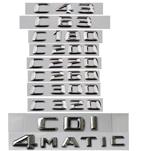 Emblema de letras cromadas C43 C55 AMG C180 C200 C220 C300 C320 C350 4MATIC CDI, para Mercedes Benz C43, plateado brillante