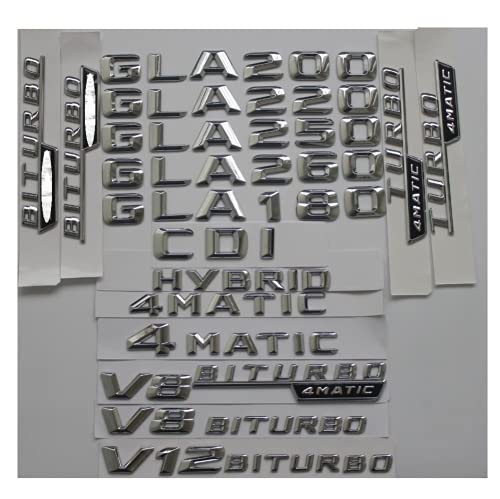Emblema de letras cromadas para Mercedes Benz GLA45 AMG GLA200 GLA220 GLA260 GLA400 GLA500 4MATIC CDI AMG v8 (1 par turbo AMG, plateado brillante)