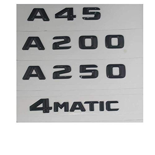 Emblema de letras negro brillante para Mercedes Benz A45 AMG A200 A250 A220 4 Matic (A45, negro brillante)