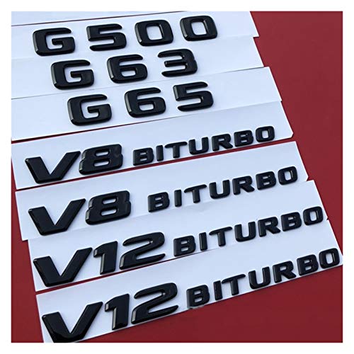 Emblema De Repuesto Cartas Emblema Insignia Compatible con Mercedes Benz AMG G63 G65 G500 V8 V12 Biturbo Coche Tronco Pegatina de la Consola de Fender Glossy Black Placa de Nombre