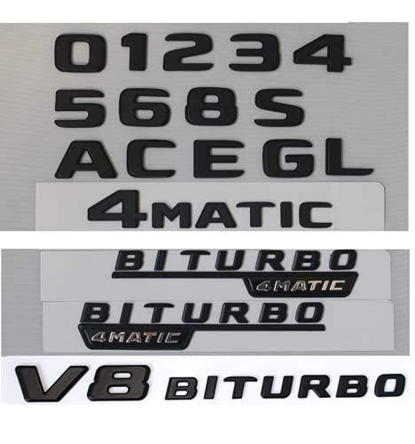 Emblemas de letras negras para Mercedes Benz A C E G S SL GLS GLE CLS CLA Clase AMG 4MATIC (negro mate, 1 par TURBO 4MATIC)