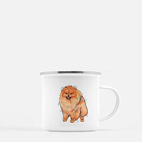 Enamel Mug 10oz Metal Camp Mug Pomeranian Camp Mug Personalized Stainless Steel Enamel Gift For Him Her For Camping Mountains Vanlife Outdoorshome Pomeranian Mom(Silver Edge)