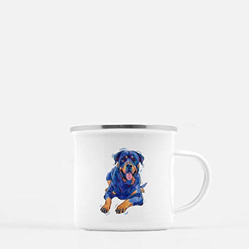 Enamel Mug 10oz Metal Camp Mug Rottweiler Camp Mug Personalized Stainless Steel Enamel Gift For Him Her For Camping Mountains Vanlife Outdoorshome Rottweiler Mom(Silver Edge)