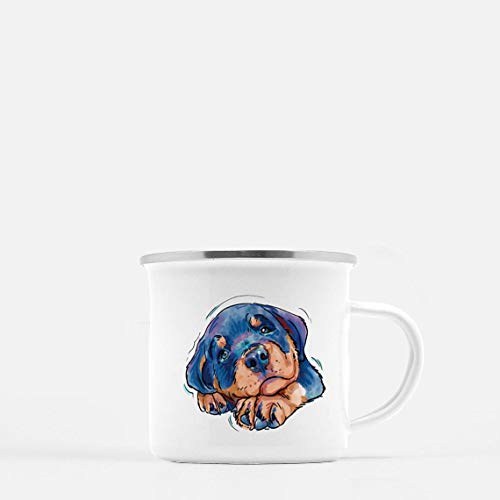 Enamel Mug 10oz Metal Camp Mug Rottweiler Puppy Camp Mug Personalized Stainless Steel Enamel Gift For Him Her For Camping Mountains Vanlife Outdoorshome Rottweiler Mom(Silver Edge)