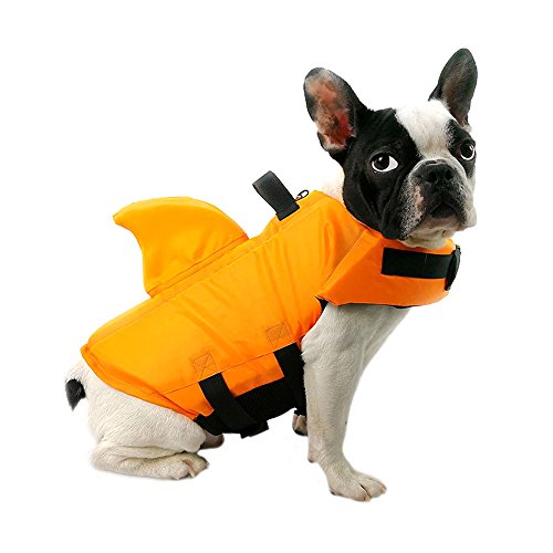 FONLAM Chaleco Salvavidas para Perros Mascotas Chaqueta Chaleco de Seguridad Perro Perrito con Aleta de Tiburón Ropa de Baño (Naranja, Medium)