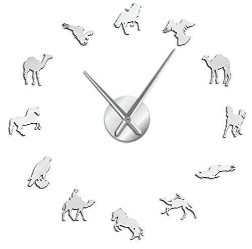 Gymqian Modern Mute Wall Reloj Camel Arabian Horse Peregrine Falcon Diseños Mixtos Diy Gigante Reloj de Pared Postre Animales Pared Arte Mural Reloj de Pared sin M de 37 Pulgadas-Pl
