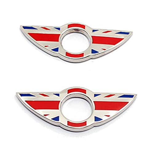 HDX 2 piezas de anillos con emblema de ala para cerradura de puerta, cubiertas de pomos para Mini Cooper R56 Hatchback R57 Covertible R58 Coupe R59 Roadster (rojo de la bandera de Reino Unido)