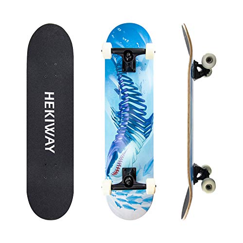 Hekiway - Tabla de skateboard, tabla completa con rodamientos ABEC-7 de 7 capas 90A de arce duro, 78,7 x 20,3 x 12,7 cm, carga de hasta 100 kg, para principiantes y profesionales, YS-11.