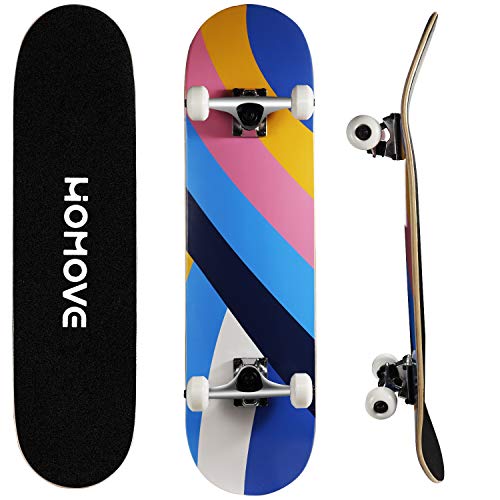 HOMOVE Skateboard , Tabla Completa Patinetas de 31 x 8 Pulgadas con Doble Patada, rodamientos de Bolas ABEC-7, Longboard de Madera de Arce de 7 Capas para jóvenes, niños, Adultos de la Calle