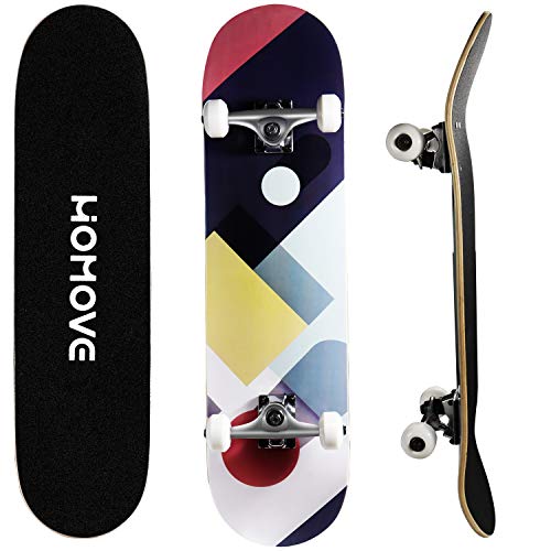 HOMOVE Skateboard , Tabla Completa Patinetas de 31 x 8 Pulgadas con Doble Patada, rodamientos de Bolas ABEC-7, Longboard de Madera de Arce de 7 Capas para jóvenes, niños, Adultos de la Calle