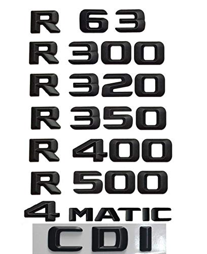 HONGYOU Emblema de letras en negro mate para la parte trasera, para Mercedes Benz R63 AMG R300 R320 R350 R400 R500 4MATIC CDI (R500, negro mate)