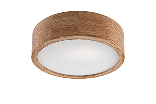 Lámpara de techo ARBARO de madera y cristal, diámetro de 27 cm, redonda, acogedora, E27, lámpara de madera, lámpara de techo para el pasillo, lámpara de salón