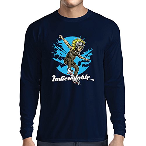 lepni.me Camiseta de Manga Larga para Hombre Indicredable - Diseño de monopatín, Solo para Patinadores Profesionales (Medium Azul Multicolor)