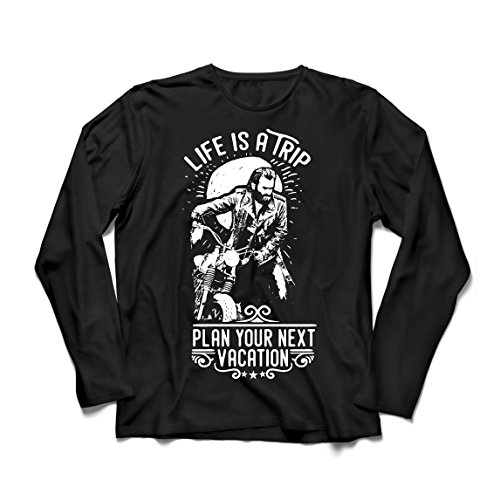 lepni.me Camiseta de Manga Larga para Hombre la Vida es un Viaje - Ideas de Regalos para Moteros, diseño gráfico de Bicicletas Vintage, amar Las Motocicletas (Large Negro Multicolor)