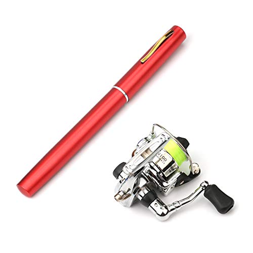 Lixada Bolsillo Plegable Caña de Pescar Carrete Combo Mini Pluma Caña de Pescar Kit (Rojo, 1.4M)