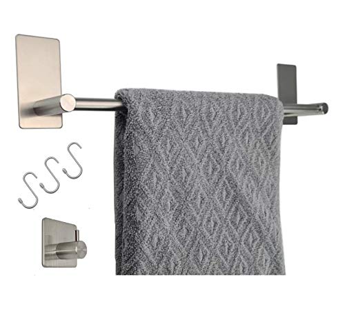 MGN Toallero | Toallero de barra de 40 cm con gancho de pared para baño sin agujeros incl. 3 ganchos