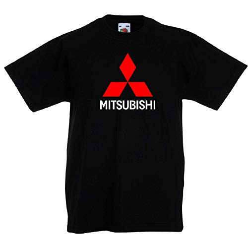 Mitsubishi Logo Camiseta Mejores Impresión Camisa Niño Coche Negro Blanco Rojo Azul Gris Manga Corta Regalo Cuello Redondo Verano T-Shirts Shirt Regalo (9-11 years/140, Black)