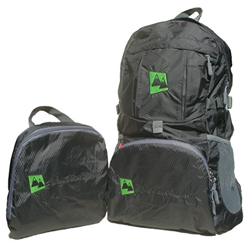 Mochila Plegable Ligera 35L Plegable Backpack - para Senderismo, Ciclismo, Viajes y Actividades al Aire Libre. Bolsa de Viaje Nylon Impermeable. Ajustable y Reflectante. (Negro)