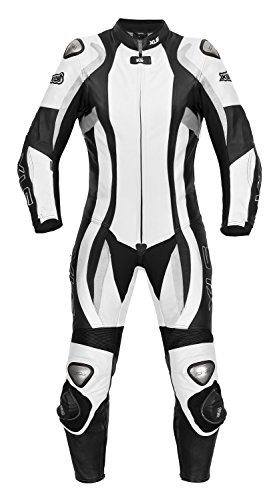 Mono de cuero para mujer de XLS, modelo Daytona, de una pieza en blanco y negro Mono de cuero para mujer de XLS, modelo Daytona, de una pieza en blanco y negro