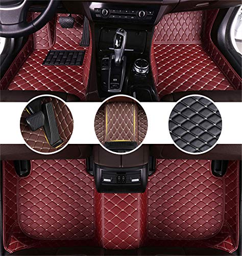 Muchkey Tapetes de Piso Alfombra para Land Rover Discovery Sport 5-Seat 2015 (Rear Seat slidable) de Cuero Interior Automotriz Alfombrillas Vino Rojo