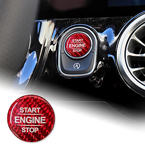 NEFELI Etiqueta engomada de la cubierta del botón de la parada del motor del coche de fibra de carbono para Mercedes A B clase W177 GLB W247 CLA C118 AMG GLE W167 GLS X167 W464 (rojo)