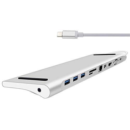 Neutral products Tipo-C 3.1 Estación de Acoplamiento de Aluminio multifunción 11 en 1 Hub para MacBook Pro 2016 HUB a HDMI/VGA/Mini DP/SD/TF / RJ45 / USB 3.0 / USB-C convertidor de la Mujer (Silver)