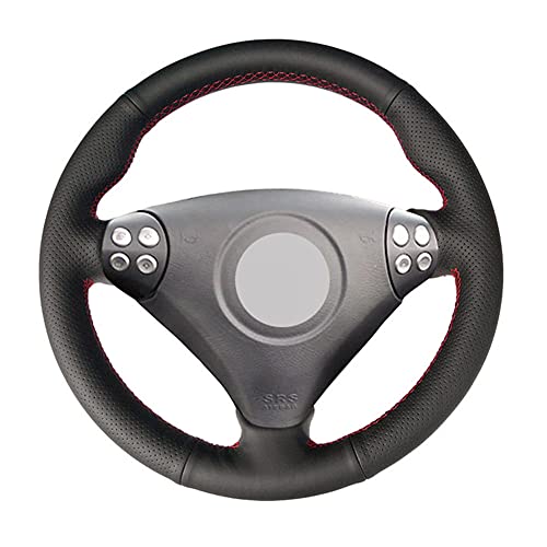 NFRADFM Cubierta de volante cosida a mano, cuero negro suave y resistente al desgaste, piezas de coche, para Mercedes Benz C230 Kompressor Sport 2005