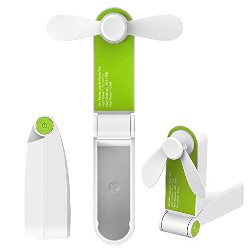 Olywee Mini ventilador plegable de mano USB recargable portátil de bolsillo ventilador de escritorio para escuela, oficina, hogar, al aire libre (viento de dos velocidades, color verde)