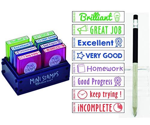 Pack 8 Sellos Profesor Mini Stamps Motivación INGLES. Hasta 10.000 impresiones por mensaje + REGALO