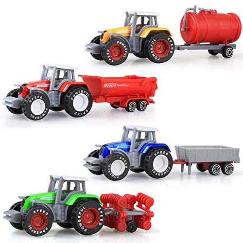 Paquete de 4 tractores agrícolas, camiones y remolques, juego de mini tractores agrícolas de aleación de metal fundido a presión, paquete de vehículos de juguete, regalos para bebés, niños pequeños