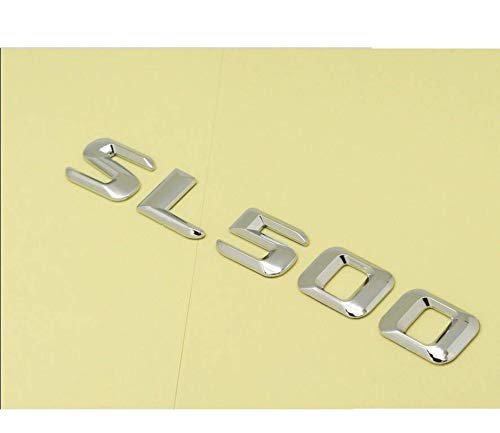 Pegatina de plástico ABS cromado 3D para maletero de coche, letras posteriores, para Mercedes Benz SL Class SL500 (SL500, cromo plateado brillante)