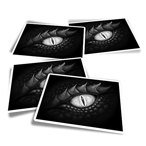 Pegatinas rectangulares de vinilo (juego de 4) – BW – Black Dragon Eye Fantasy Gamer Calcomanías divertidas para ordenadores portátiles, tabletas, equipaje, reserva de chatarra, frigoríficos #41478