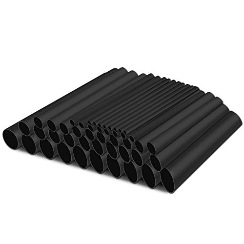 Qishare 46 PCS 3: 1 kit de tubos termorretráctiles adhesivos de pared doble, 5 tamaños (diámetro): 19,12,9,6,3 mm, envoltura de alambre de tubos termorretráctiles, 18 cm cada uno (Negro)