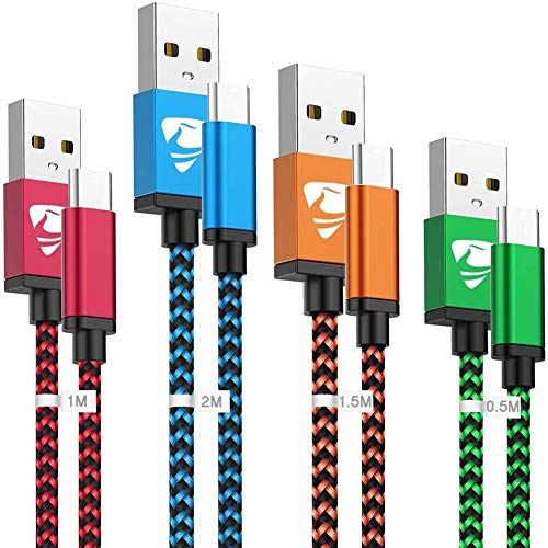 Rephoenix-Cable USB C (4 unidades,tipo C,cable de carga de nailon, USB C,cable de carga rápido y de datos para Samsung Galaxy A20e A10e A50 A70 A40 A20 S8 S9 S10 Note 9 8,Pixel,LG,Huawei,Sony XZ)