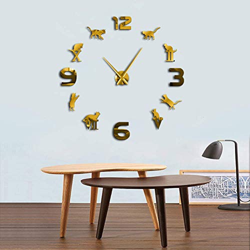RQJOPE Reloj de Pared de Bricolaje Números arábigos Romanos Mixto DIY Reloj de Pared Grande Kitty Cat Silhouette Wall Art Giant Mute Wall Watch Diseño Moderno Decoración para el hogar