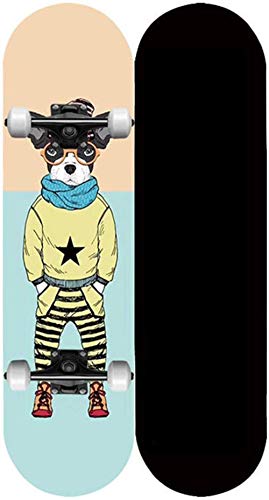 Skateboards - Tabla de patinaje completa de 78,7 cm, doble patada 8 en 1, 9 capas, madera de arce canadiense, trucos para adultos, para principiantes, adultos, niños, monopatín, rueda anchada_Dog